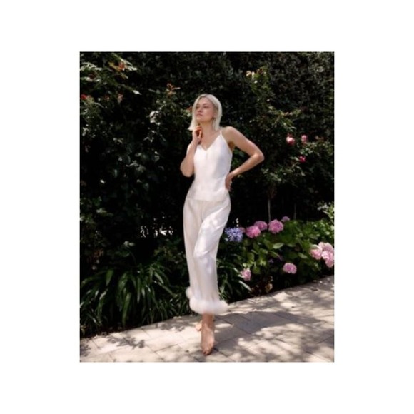 Linea Donatella Other - LINEA DONATELLA  Marabou Feather Trim Satin 2 pc Cami Top & Pants Lounge Set (L)